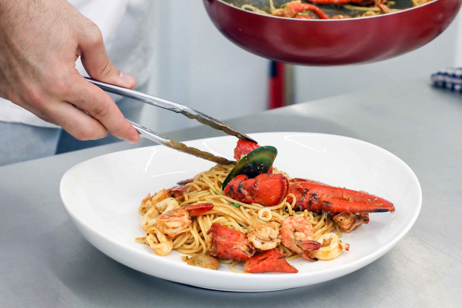 seafood at a white linen restaurant