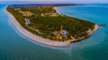 view of sanibel island from an aerial perspective with the gulf of mexico surrounding